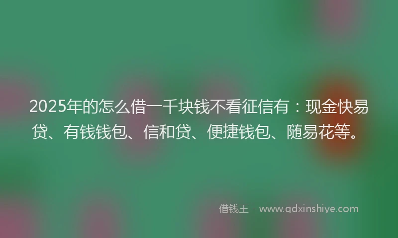 2025年的怎么借一千块钱不看征信有：现金快易贷、有钱钱包、信和贷、便捷钱包、随易花等。