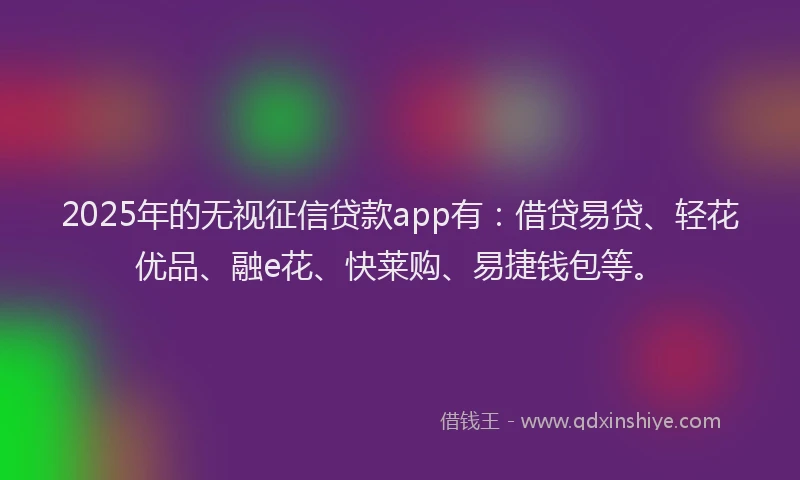 2025年的无视征信贷款app有：借贷易贷、轻花优品、融e花、快莱购、易捷钱包等。