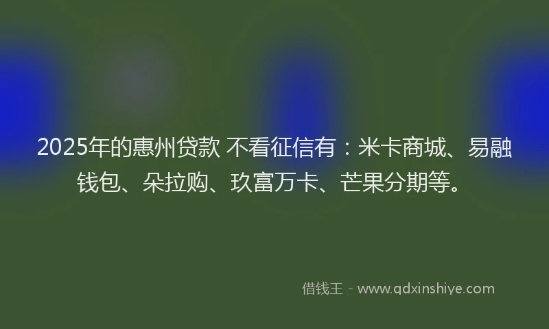 2025年的惠州贷款 不看征信有：米卡商城、易融钱包、朵拉购、玖富万卡、芒果分期等。