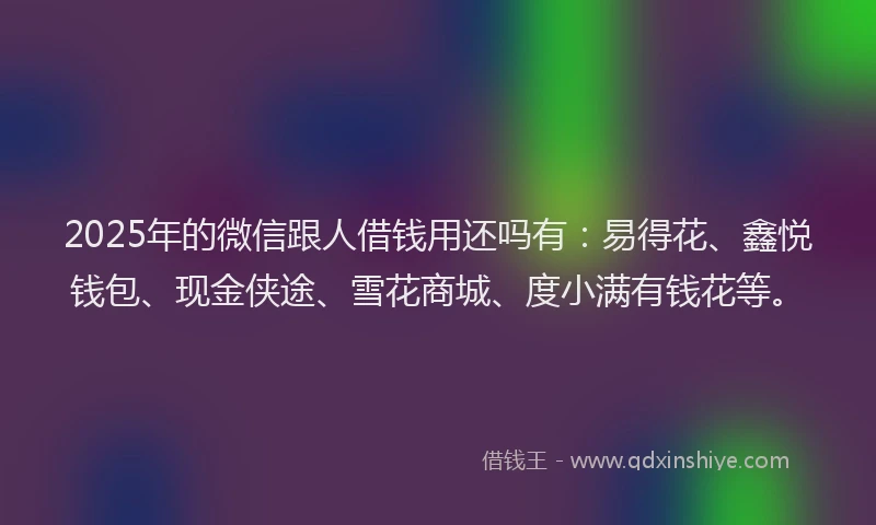 2025年的微信跟人借钱用还吗有：易得花、鑫悦钱包、现金侠途、雪花商城、度小满有钱花等。