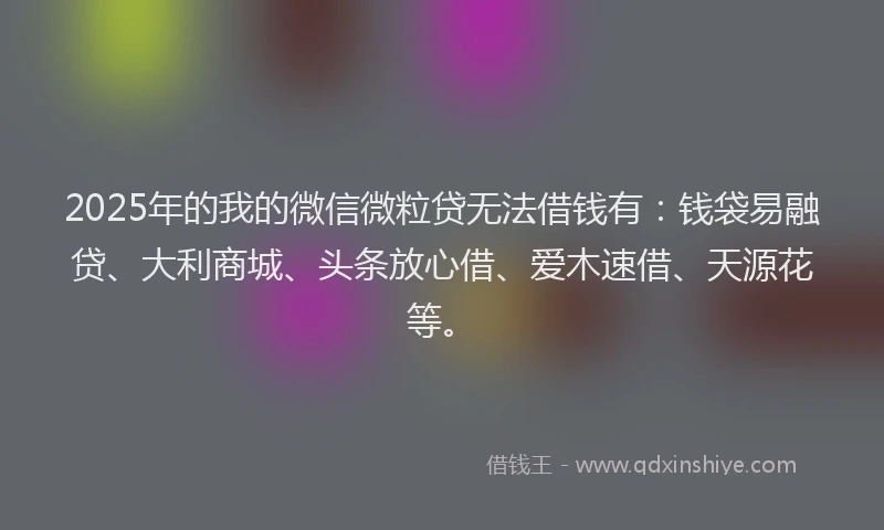 2025年的我的微信微粒贷无法借钱有：钱袋易融贷、大利商城、头条放心借、爱木速借、天源花等。