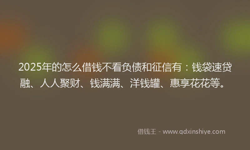 2025年的怎么借钱不看负债和征信有：钱袋速贷融、人人聚财、钱满满、洋钱罐、惠享花花等。