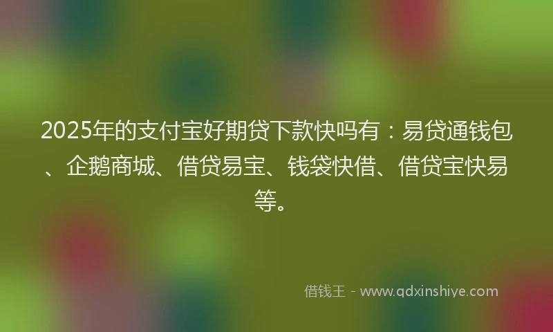 2025年的支付宝好期贷下款快吗有：易贷通钱包、企鹅商城、借贷易宝、钱袋快借、借贷宝快易等。