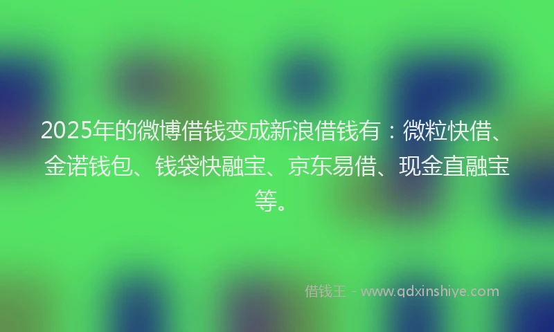 2025年的微博借钱变成新浪借钱有：微粒快借、金诺钱包、钱袋快融宝、京东易借、现金直融宝等。