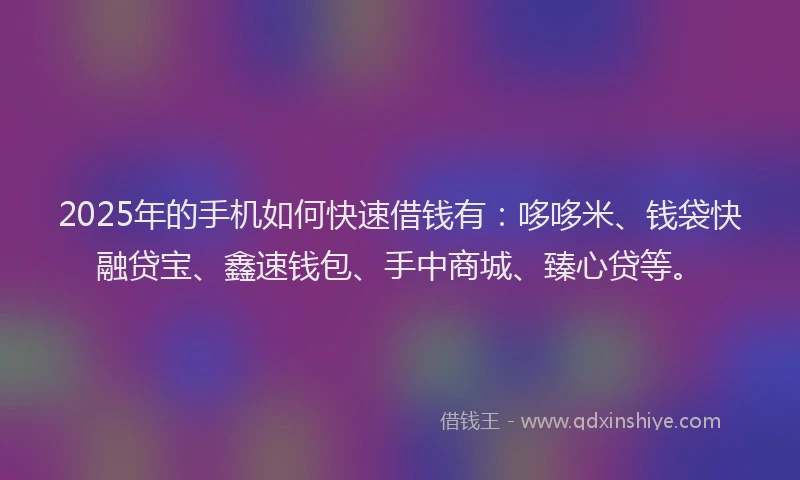 2025年的手机如何快速借钱有：哆哆米、钱袋快融贷宝、鑫速钱包、手中商城、臻心贷等。