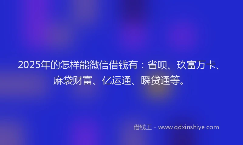 2025年的怎样能微信借钱有：省呗、玖富万卡、麻袋财富、亿运通、瞬贷通等。