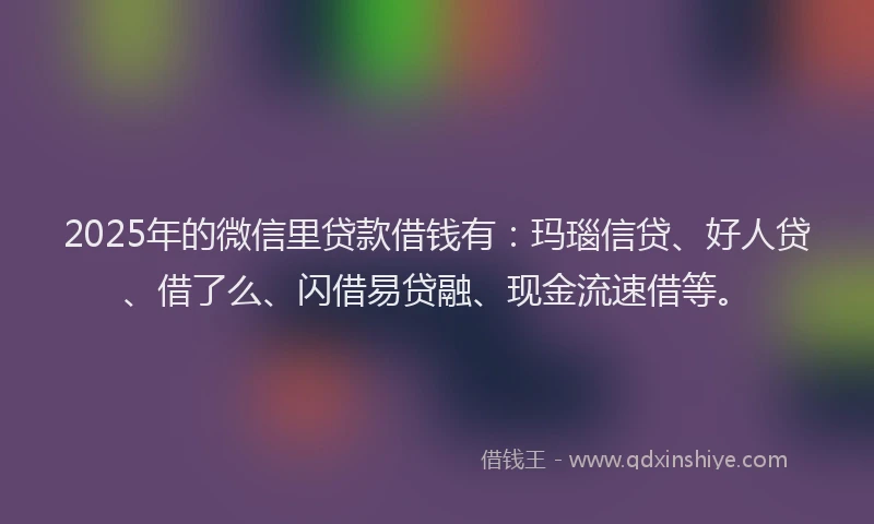 2025年的微信里贷款借钱有：玛瑙信贷、好人贷、借了么、闪借易贷融、现金流速借等。