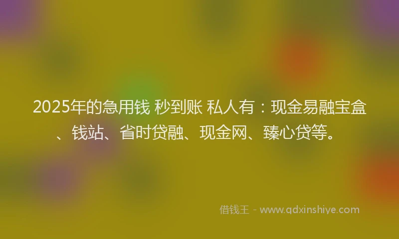 2025年的急用钱 秒到账 私人有：现金易融宝盒、钱站、省时贷融、现金网、臻心贷等。