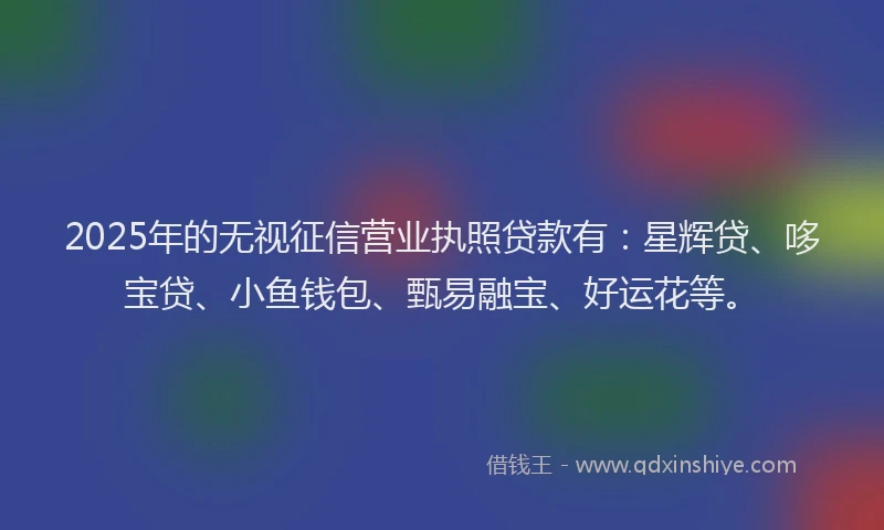 2025年的无视征信营业执照贷款有：星辉贷、哆宝贷、小鱼钱包、甄易融宝、好运花等。