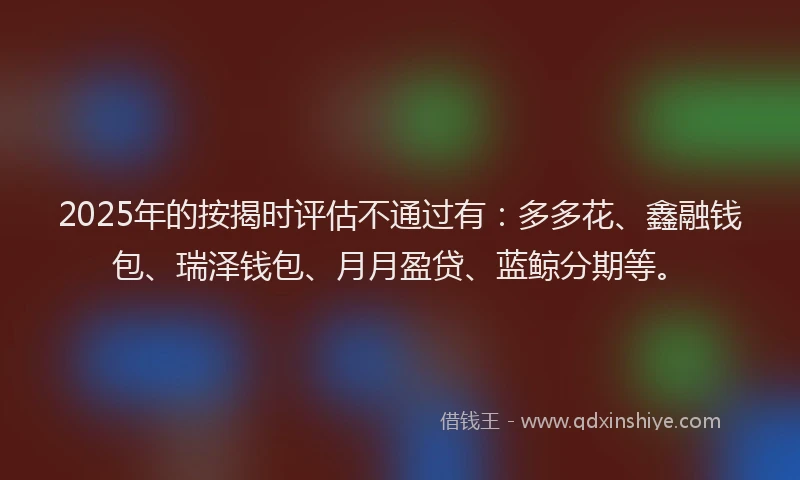 2025年的按揭时评估不通过有：多多花、鑫融钱包、瑞泽钱包、月月盈贷、蓝鲸分期等。
