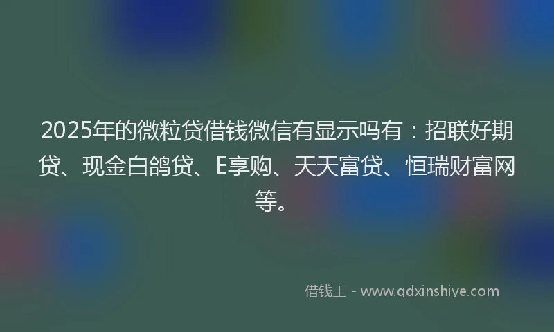 2025年的微粒贷借钱微信有显示吗有：招联好期贷、现金白鸽贷、E享购、天天富贷、恒瑞财富网等。