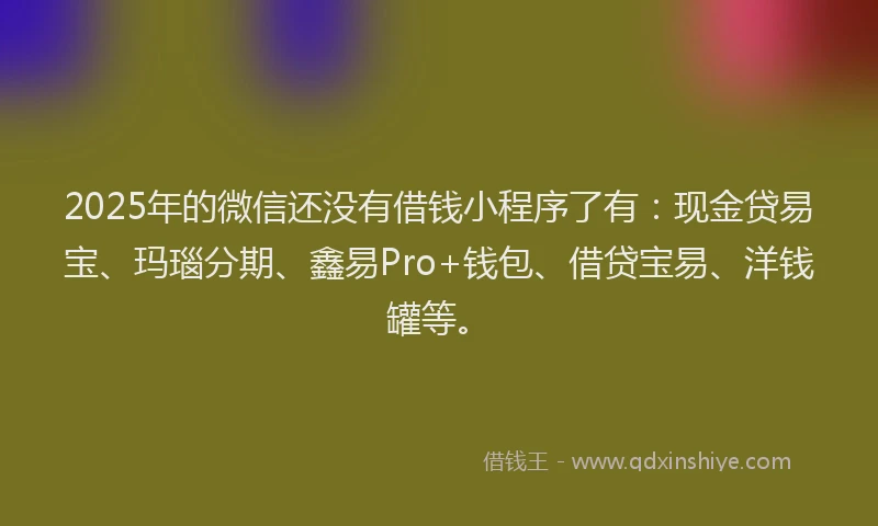 2025年的微信还没有借钱小程序了有：现金贷易宝、玛瑙分期、鑫易Pro+钱包、借贷宝易、洋钱罐等。