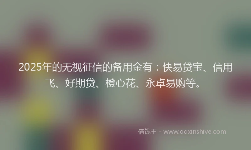 2025年的无视征信的备用金有：快易贷宝、信用飞、好期贷、橙心花、永卓易购等。