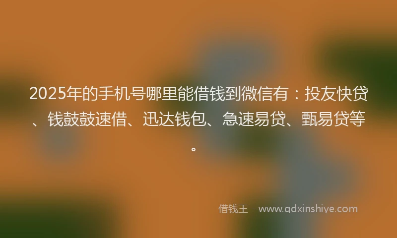 2025年的手机号哪里能借钱到微信有：投友快贷、钱鼓鼓速借、迅达钱包、急速易贷、甄易贷等。