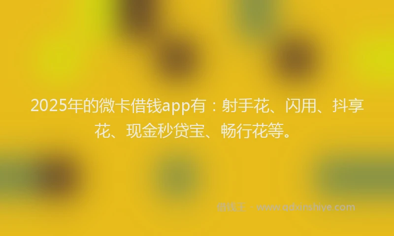 2025年的微卡借钱app有：射手花、闪用、抖享花、现金秒贷宝、畅行花等。