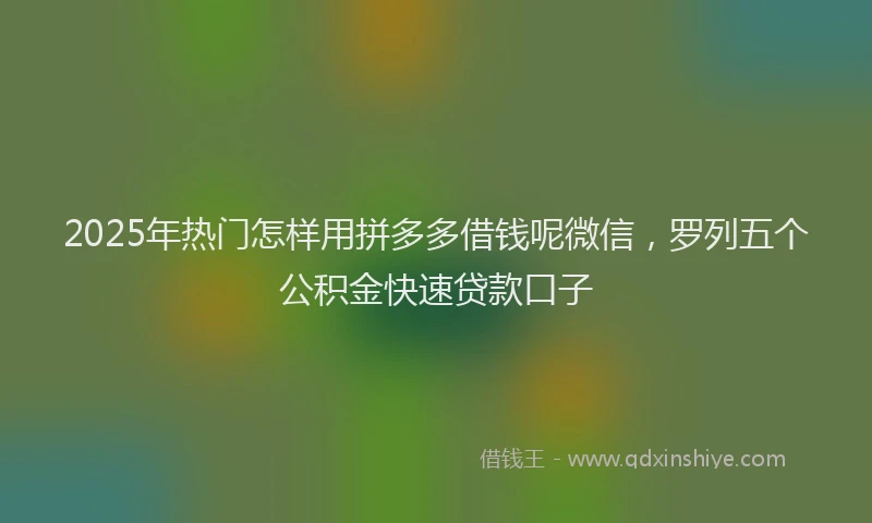 2025年热门怎样用拼多多借钱呢微信，罗列五个公积金快速贷款口子