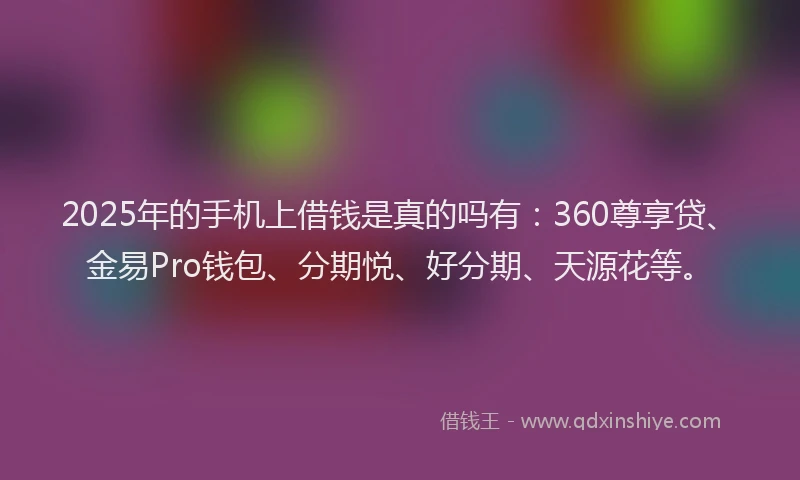 2025年的手机上借钱是真的吗有：360尊享贷、金易Pro钱包、分期悦、好分期、天源花等。