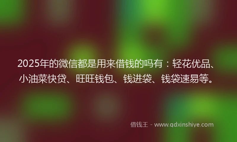 2025年的微信都是用来借钱的吗有：轻花优品、小油菜快贷、旺旺钱包、钱进袋、钱袋速易等。