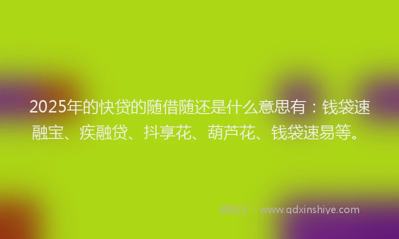 2025年的快贷的随借随还是什么意思有：钱袋速融宝、疾融贷、抖享花、葫芦花、钱袋速易等。