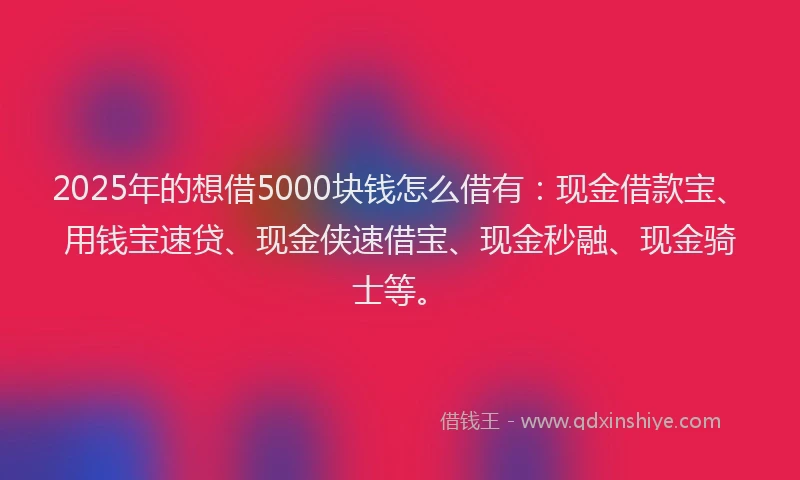 2025年的想借5000块钱怎么借有：现金借款宝、用钱宝速贷、现金侠速借宝、现金秒融、现金骑士等。