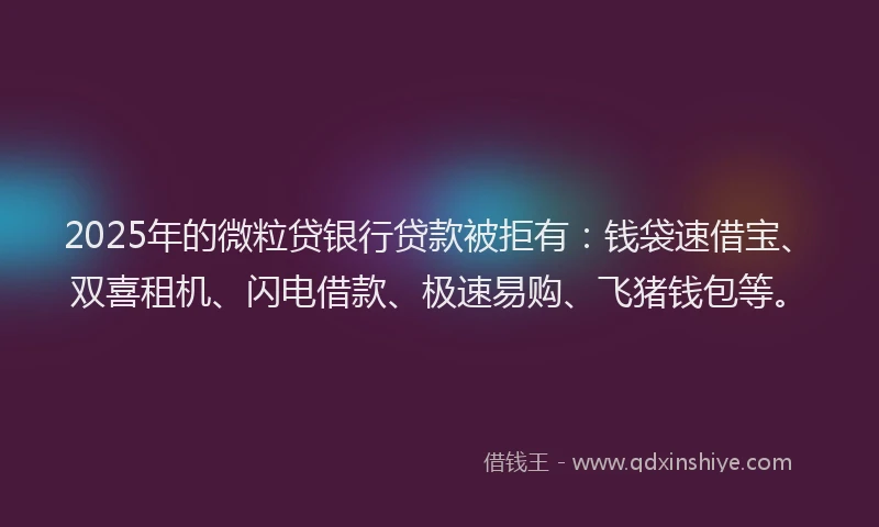 2025年的微粒贷银行贷款被拒有：钱袋速借宝、双喜租机、闪电借款、极速易购、飞猪钱包等。