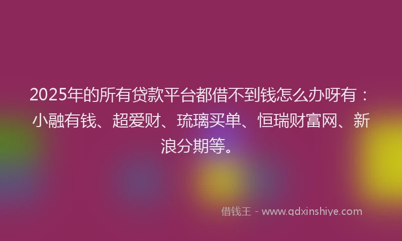 2025年的所有贷款平台都借不到钱怎么办呀有：小融有钱、超爱财、琉璃买单、恒瑞财富网、新浪分期等。