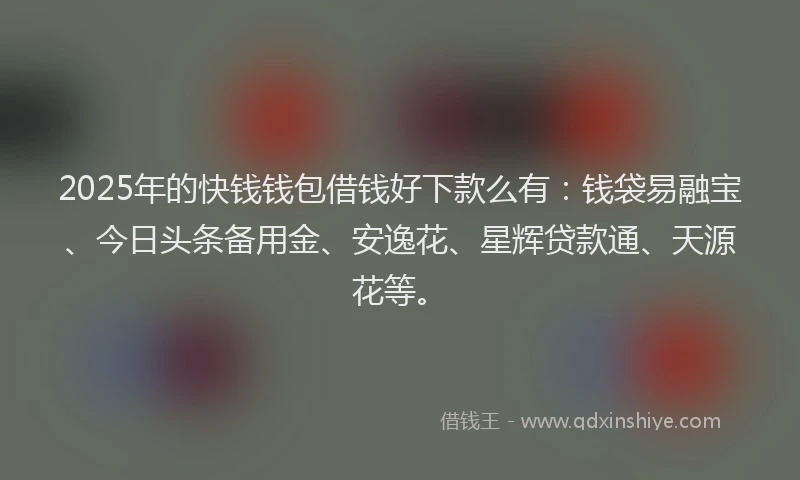 2025年的快钱钱包借钱好下款么有：钱袋易融宝、今日头条备用金、安逸花、星辉贷款通、天源花等。