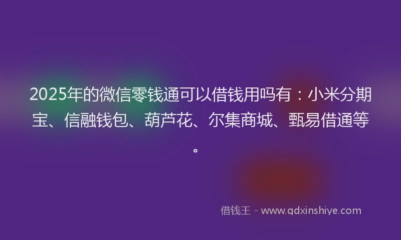 2025年的微信零钱通可以借钱用吗有：小米分期宝、信融钱包、葫芦花、尔集商城、甄易借通等。
