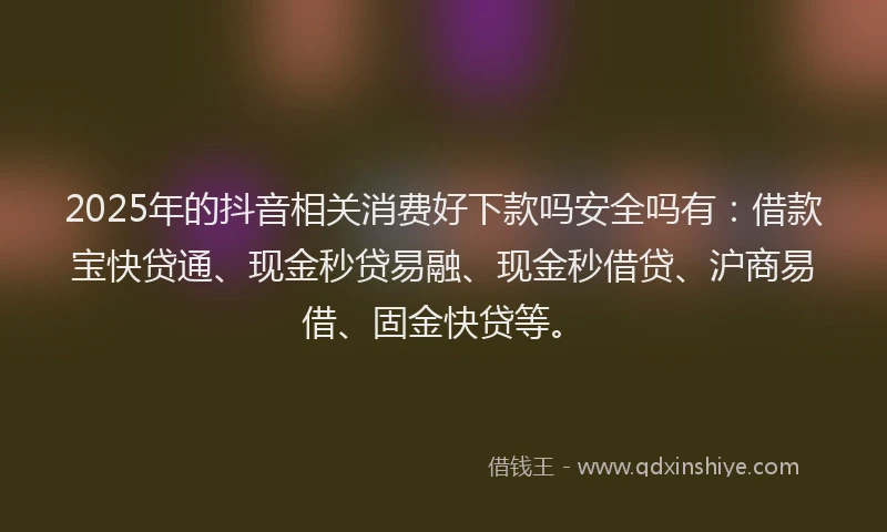 2025年的抖音相关消费好下款吗安全吗有：借款宝快贷通、现金秒贷易融、现金秒借贷、沪商易借、固金快贷等。