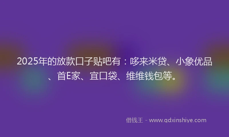 2025年的放款口子贴吧有：哆来米贷、小象优品、首E家、宜口袋、维维钱包等。