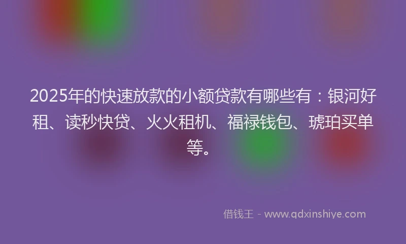 2025年的快速放款的小额贷款有哪些有：银河好租、读秒快贷、火火租机、福禄钱包、琥珀买单等。