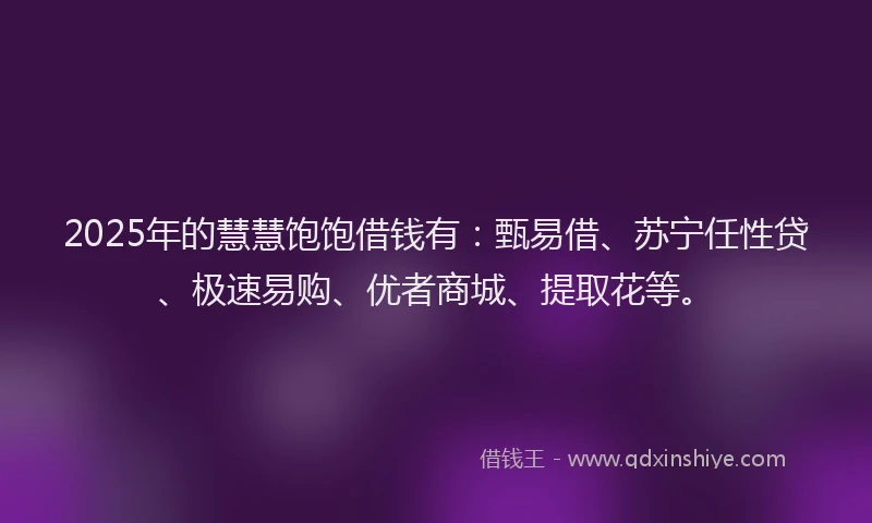 2025年的慧慧饱饱借钱有：甄易借、苏宁任性贷、极速易购、优者商城、提取花等。