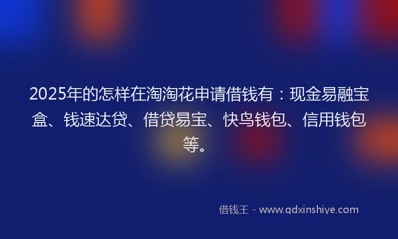 2025年的怎样在淘淘花申请借钱有：现金易融宝盒、钱速达贷、借贷易宝、快鸟钱包、信用钱包等。