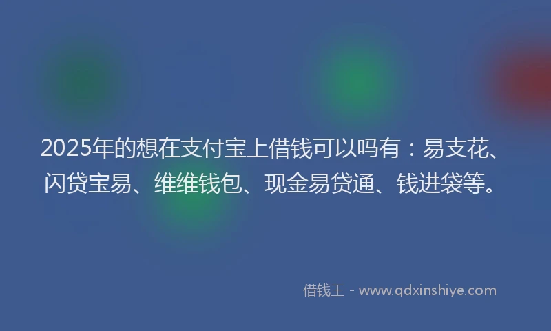 2025年的想在支付宝上借钱可以吗有：易支花、闪贷宝易、维维钱包、现金易贷通、钱进袋等。