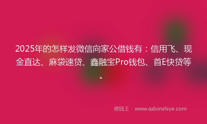 2025年的怎样发微信向家公借钱有：信用飞、现金直达、麻袋速贷、鑫融宝Pro钱包、首E快贷等。