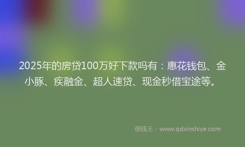 2025年的房贷100万好下款吗有：惠花钱包、金小豚、疾融金、超人速贷、现金秒借宝途等。
