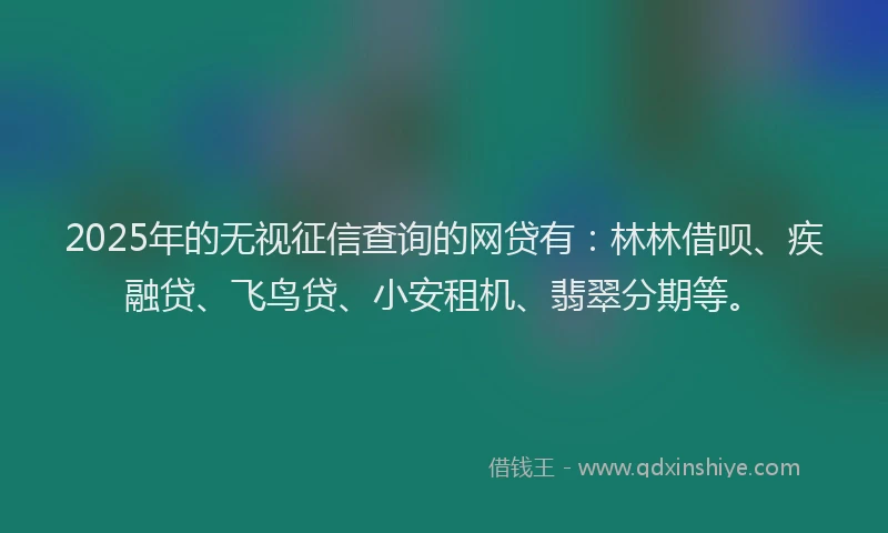 2025年的无视征信查询的网贷有：林林借呗、疾融贷、飞鸟贷、小安租机、翡翠分期等。