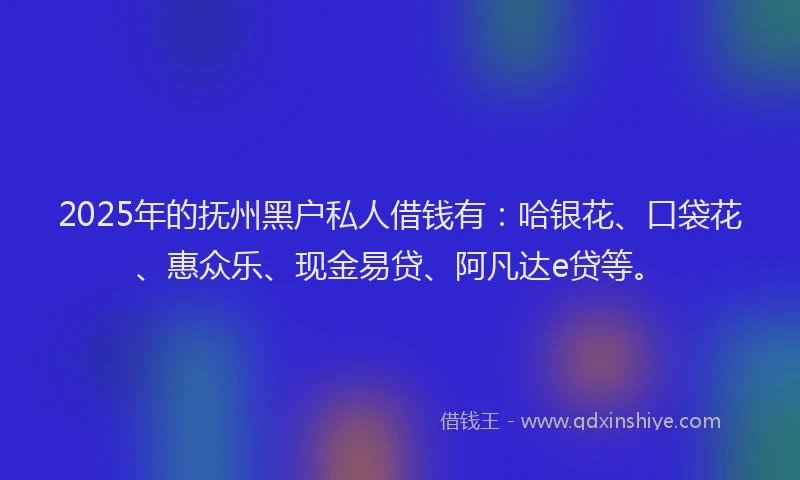 2025年的抚州黑户私人借钱有：哈银花、口袋花、惠众乐、现金易贷、阿凡达e贷等。