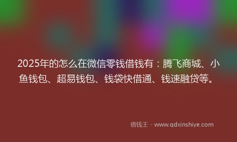 2025年的怎么在微信零钱借钱有：腾飞商城、小鱼钱包、超易钱包、钱袋快借通、钱速融贷等。