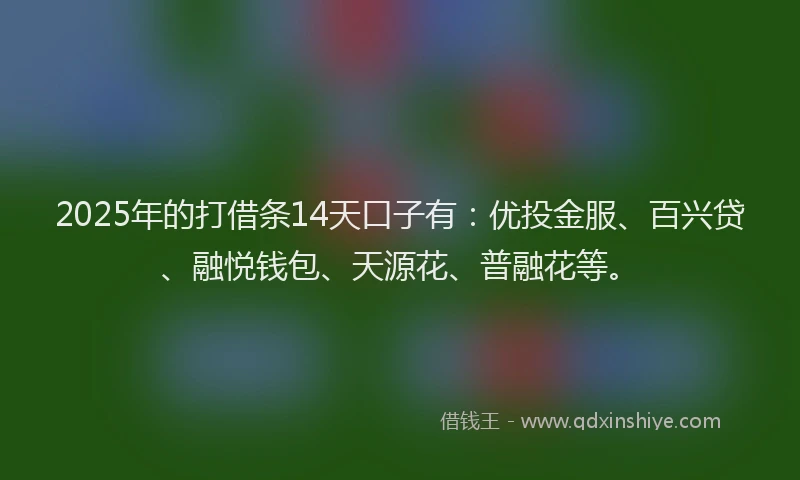 2025年的打借条14天口子有：优投金服、百兴贷、融悦钱包、天源花、普融花等。