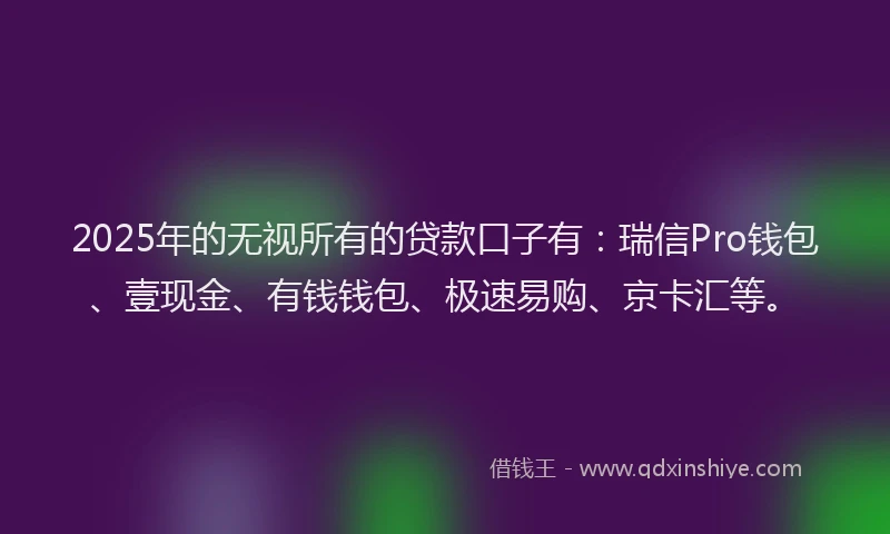 2025年的无视所有的贷款口子有：瑞信Pro钱包、壹现金、有钱钱包、极速易购、京卡汇等。