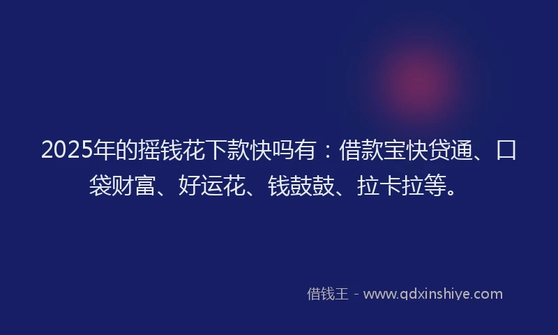 2025年的摇钱花下款快吗有：借款宝快贷通、口袋财富、好运花、钱鼓鼓、拉卡拉等。