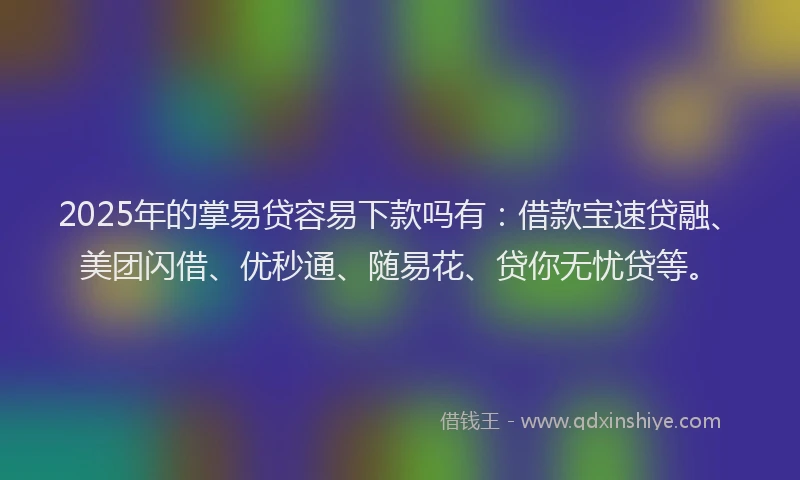 2025年的掌易贷容易下款吗有：借款宝速贷融、美团闪借、优秒通、随易花、贷你无忧贷等。