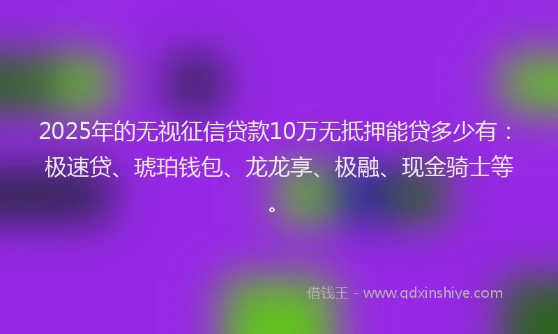2025年的无视征信贷款10万无抵押能贷多少有：极速贷、琥珀钱包、龙龙享、极融、现金骑士等。