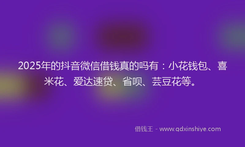 2025年的抖音微信借钱真的吗有：小花钱包、喜米花、爱达速贷、省呗、芸豆花等。