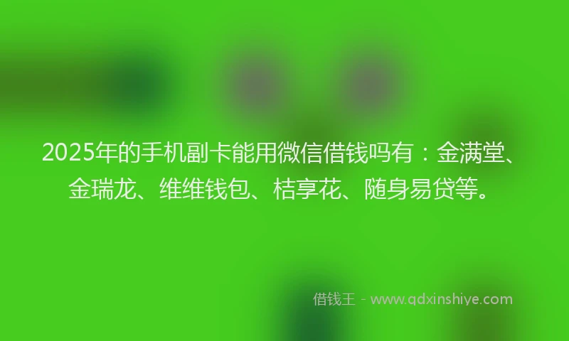 2025年的手机副卡能用微信借钱吗有：金满堂、金瑞龙、维维钱包、桔享花、随身易贷等。