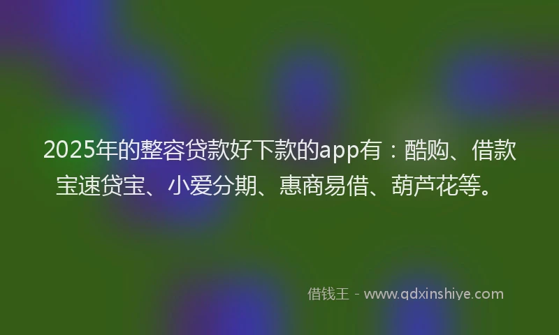 2025年的整容贷款好下款的app有：酷购、借款宝速贷宝、小爱分期、惠商易借、葫芦花等。