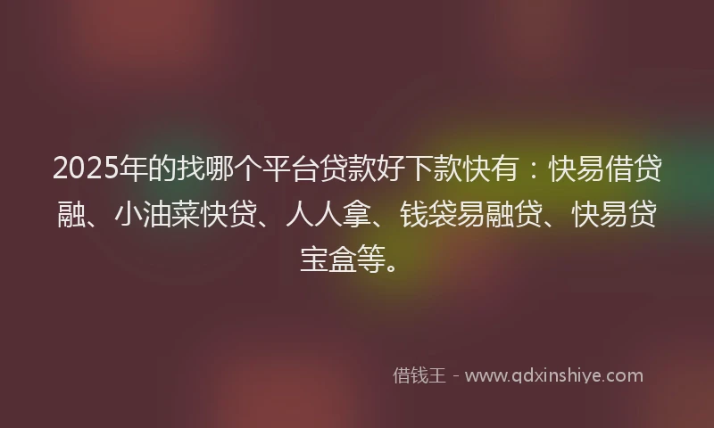 2025年的找哪个平台贷款好下款快有：快易借贷融、小油菜快贷、人人拿、钱袋易融贷、快易贷宝盒等。