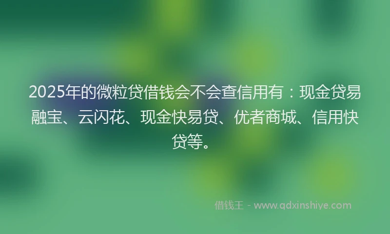 2025年的微粒贷借钱会不会查信用有：现金贷易融宝、云闪花、现金快易贷、优者商城、信用快贷等。