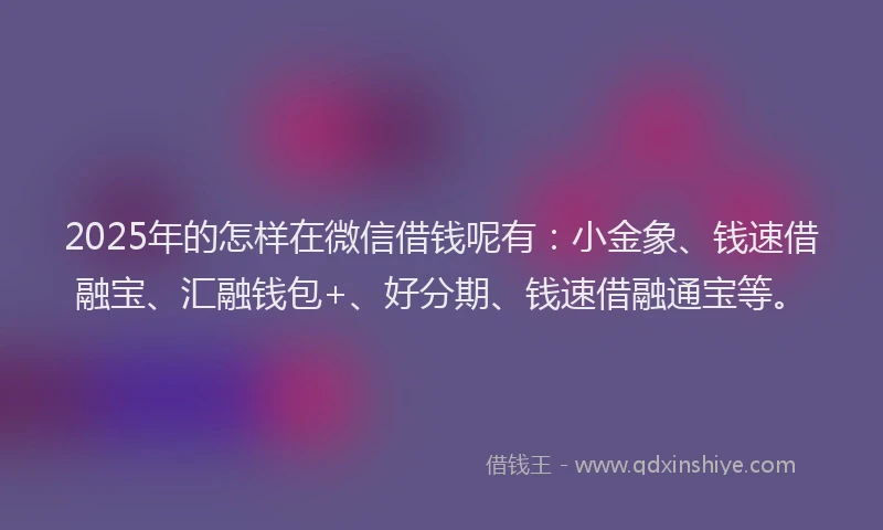 2025年的怎样在微信借钱呢有：小金象、钱速借融宝、汇融钱包+、好分期、钱速借融通宝等。